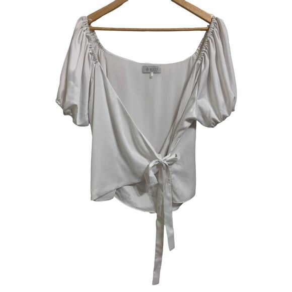WAYF Wrap Satin White‎ Shirt Sleeve Blouse Size XL - Picture 1 of 8